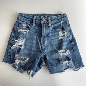 American Eagle Mom Jean Shorts Women's Size 00 Blue Denim Cut-Off Distressed